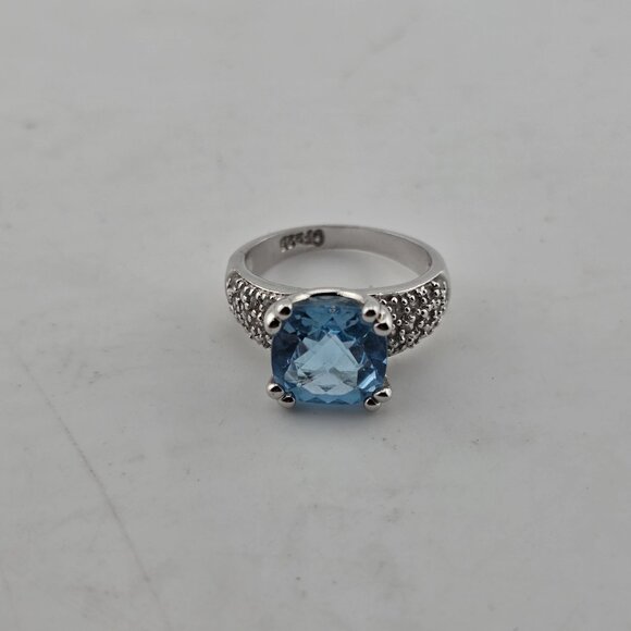 Fashion Ring Blue Stone Women Sterling Silver Plated Tone Proposal Size 6 - Picture 7 of 9